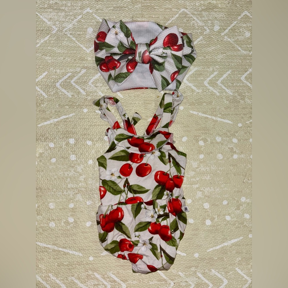 Bums & Roses Baby Girl Romper + Matching Oversized Bow Headband – Size 3–6 Month